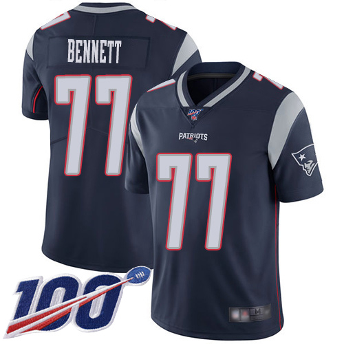 New England Patriots Football #77 100th Limited Navy Blue Men Michael Bennett Home NFL Jersey